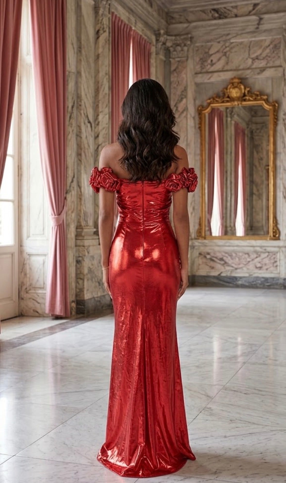 Dolga metallic obleka Rose