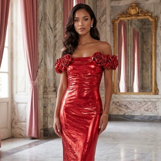 Dolga metallic obleka Rose