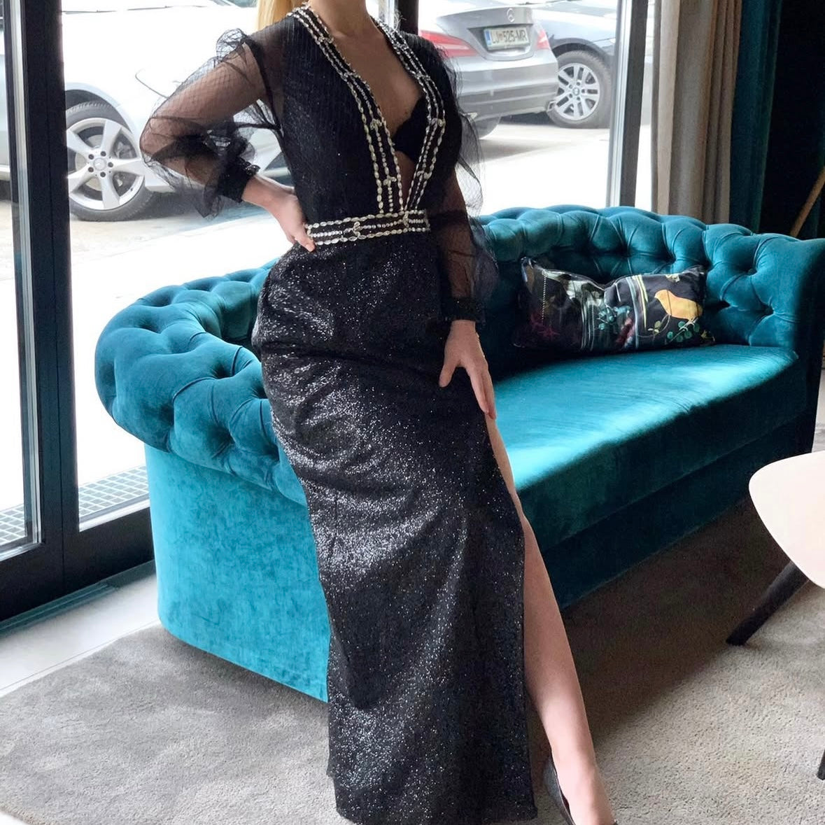 Dolga bleščeča obleka Moviestar