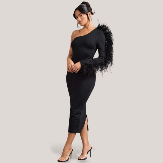 Bandage obleka s perjem Sabrina