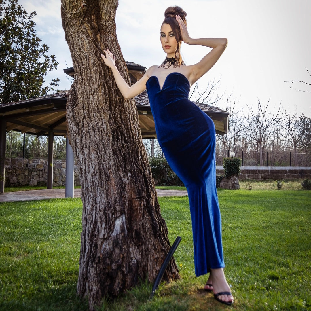 Dolga velvet obleka Royal