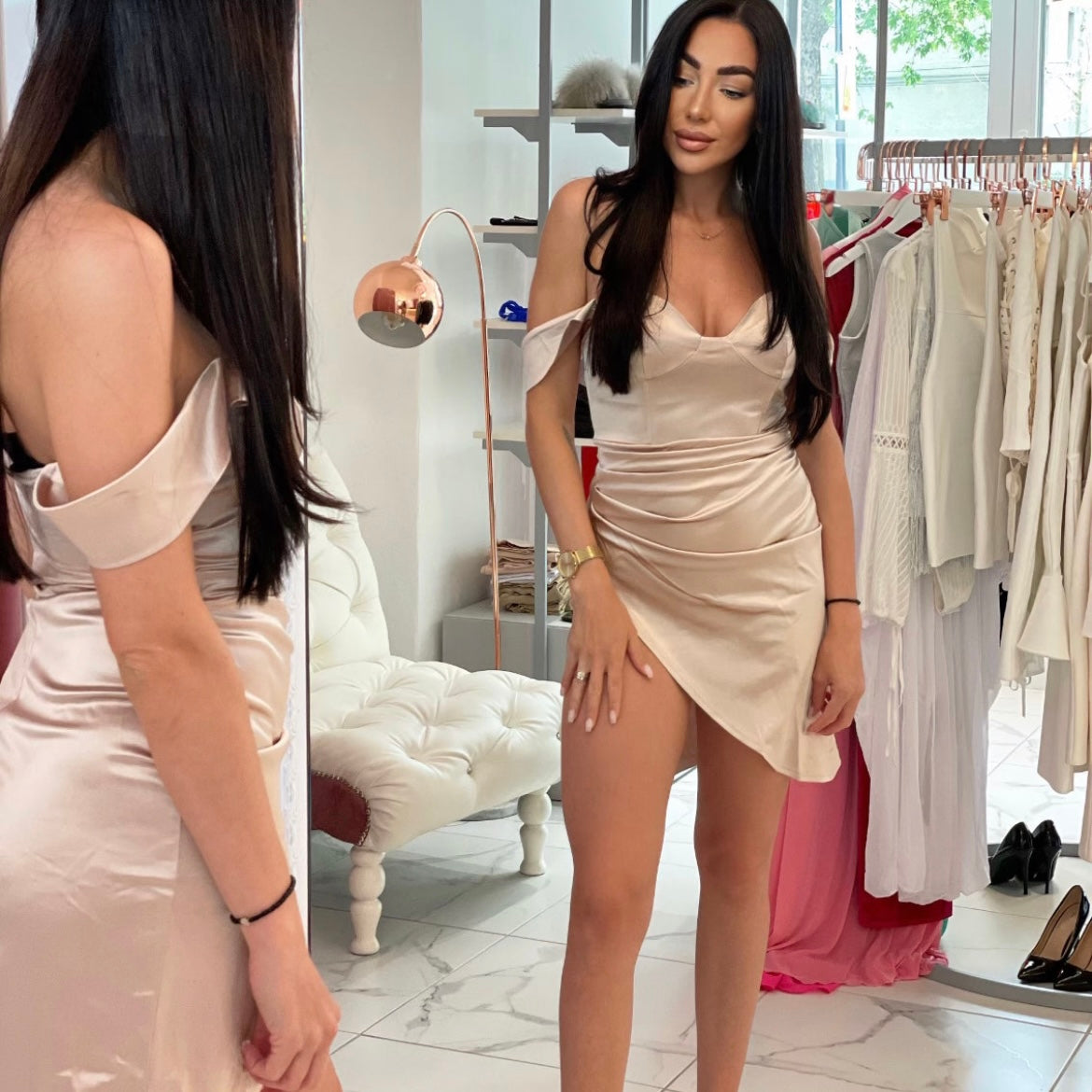 Svilena obleka Champagne